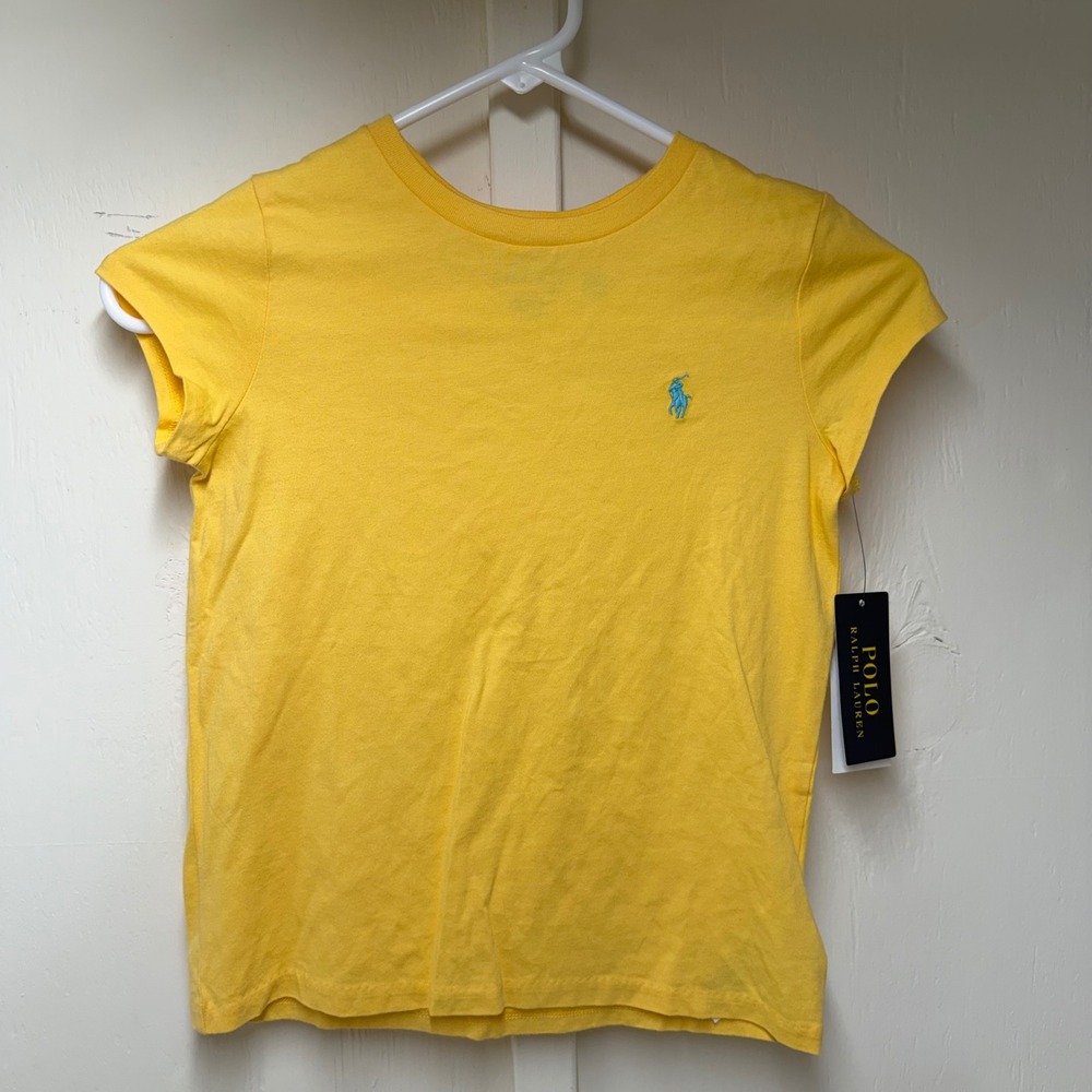 Polo Ralph Lauren Girls Yellow Short Sleeve Pony Logo T-Shirt Size S 7 NWT